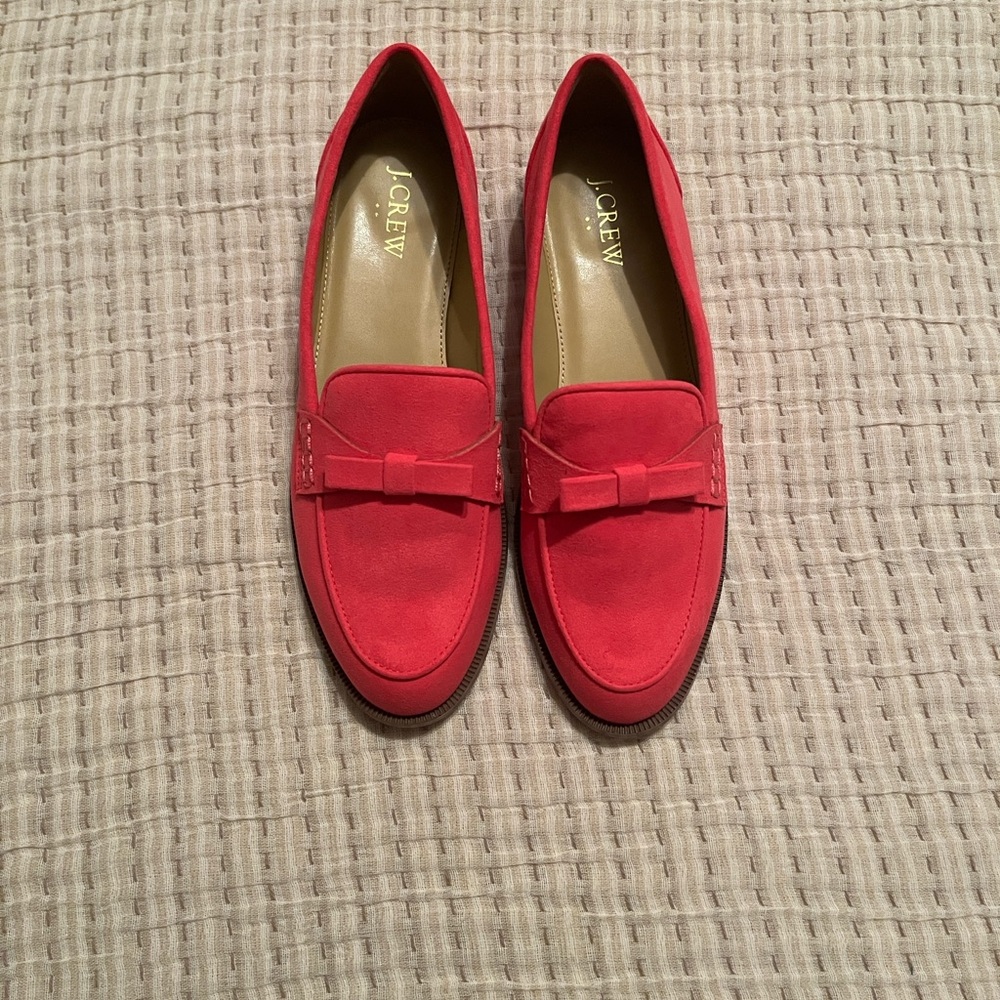 J. Crew Pink Suede Bow Loafers
